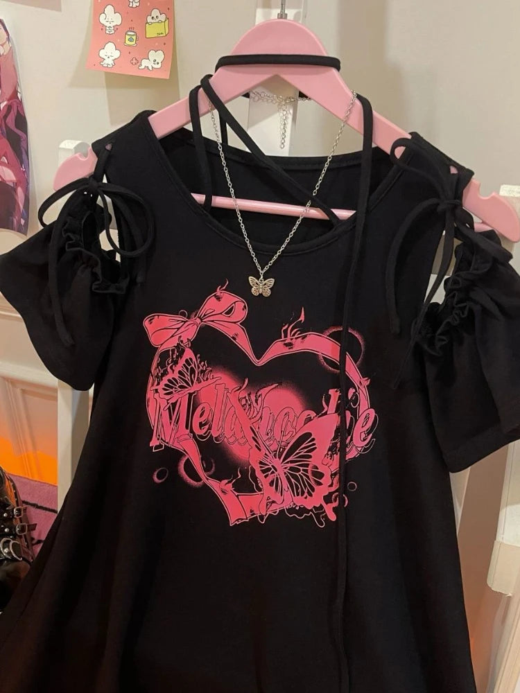 Cute Punk Gothic Vest TShirt Dress Black or White