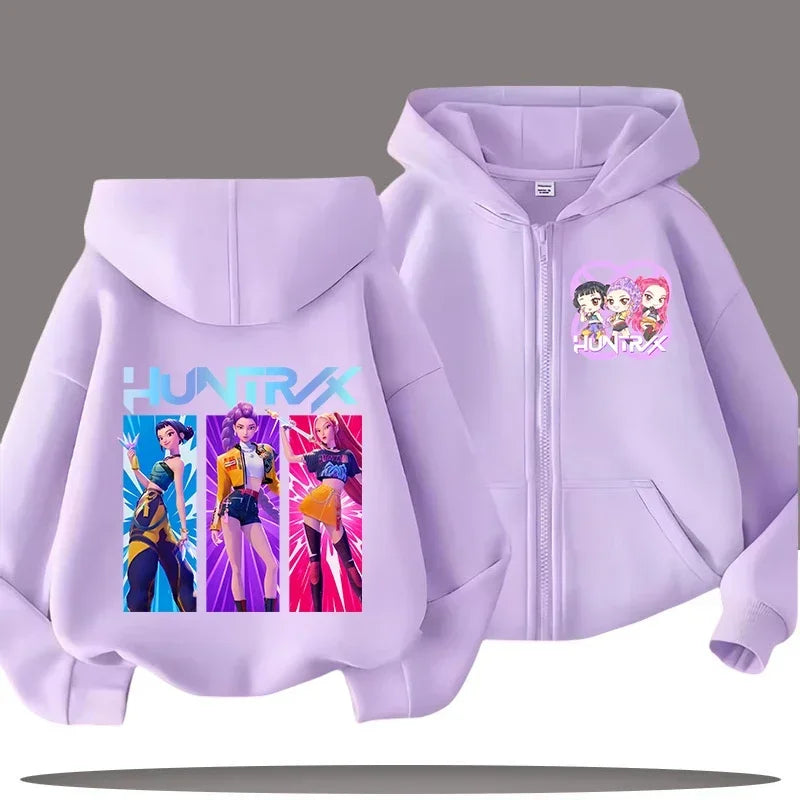 Huntrix Zip Up Sweatshirt Kpop Demon Hunters Hoodie K-Pop Clothes Fleece Jacket