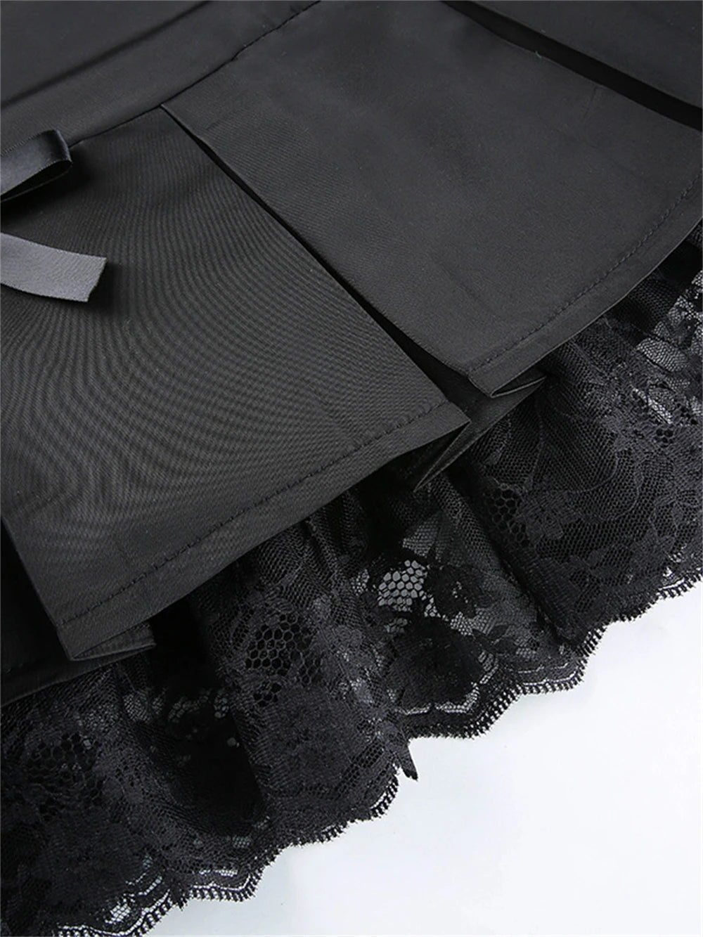 Sexy Gothic Black Pleated Hipster Lace Mini Skirt