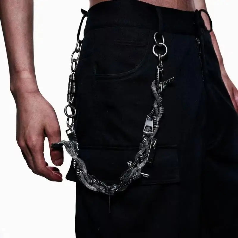Punk zip chain, necklace, handbag chain, three in one fashion accessory