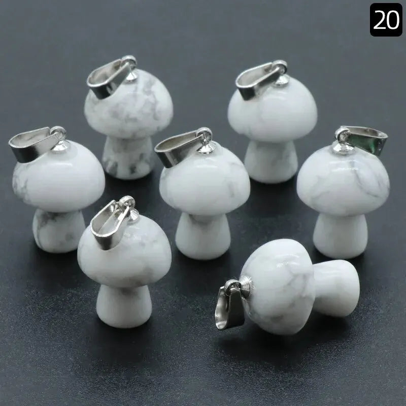 7pcs/Set 15x20mm Natural Stone Mushroom Shape Pendant Agate Quartz Opal Charms for Jewelry Making DIY Necklace Bracelet Earrings
