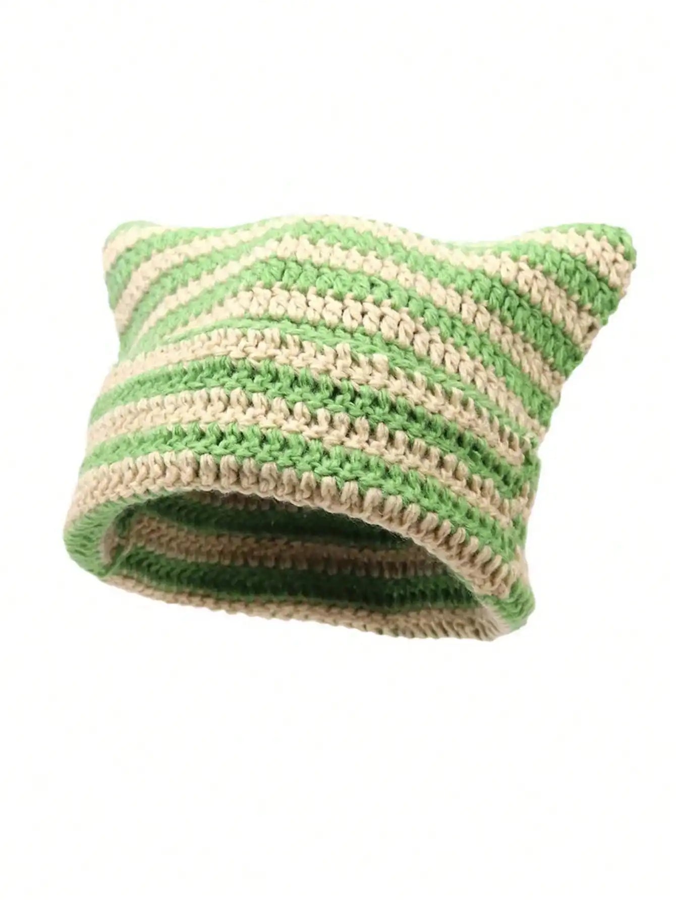Fashion Crochet Cat Ear Beanie Knitted Emo Y2K Slouch Hat