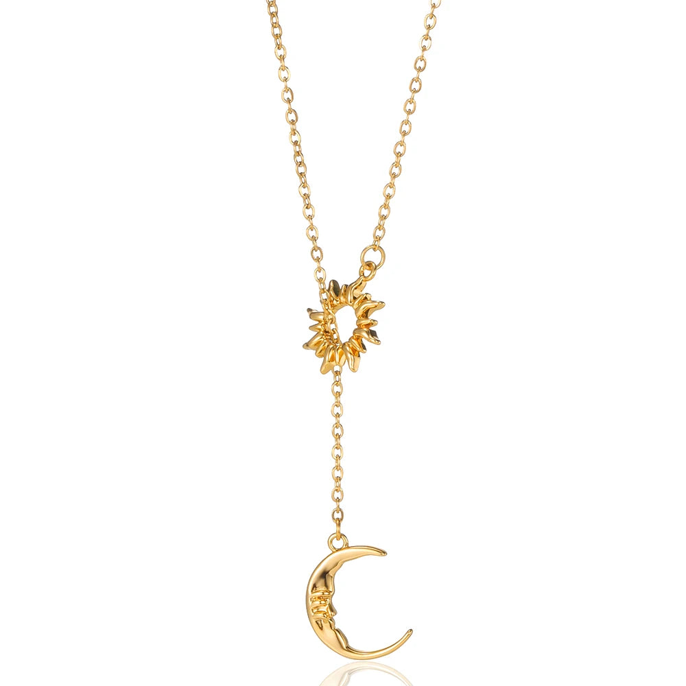 Sun Moon Pendant Clavicle Chain Bohemian Pagan Necklace