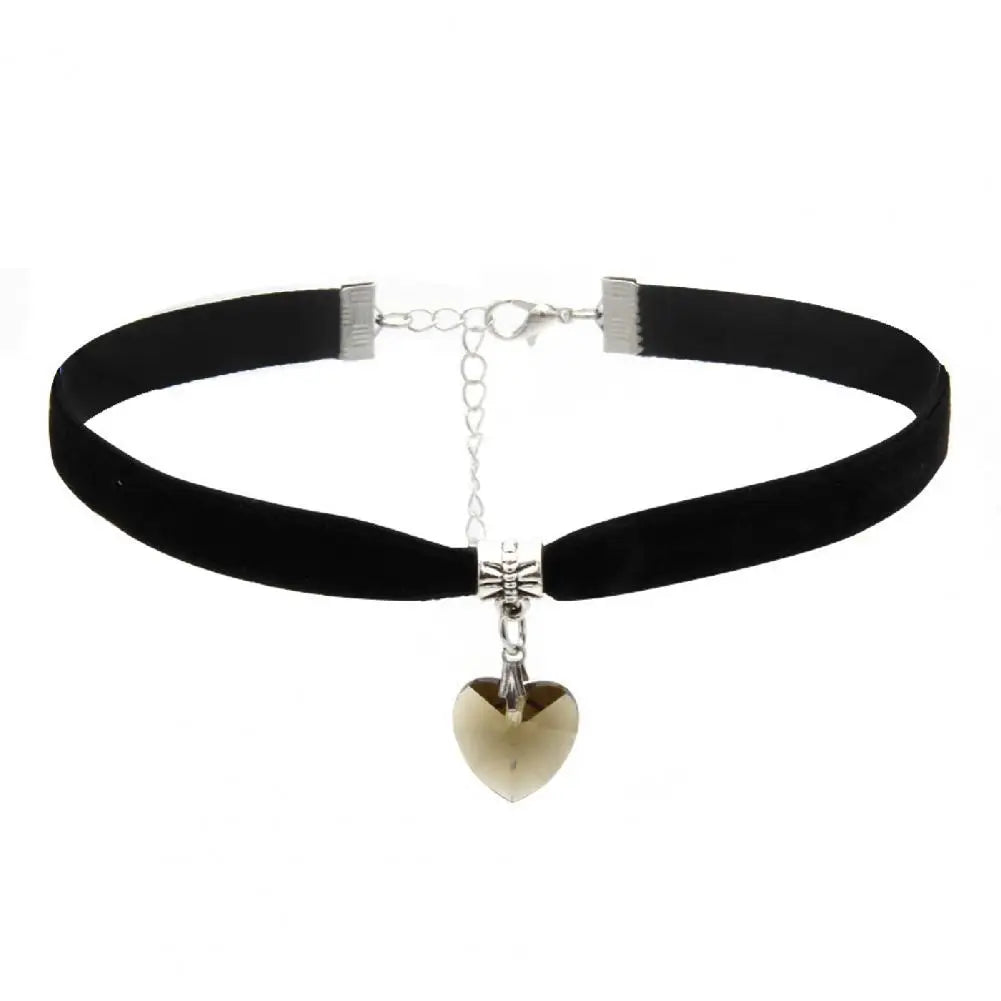 Velvet Heart Pendant Choker Necklace Adjustable Vintage Gothic Style
