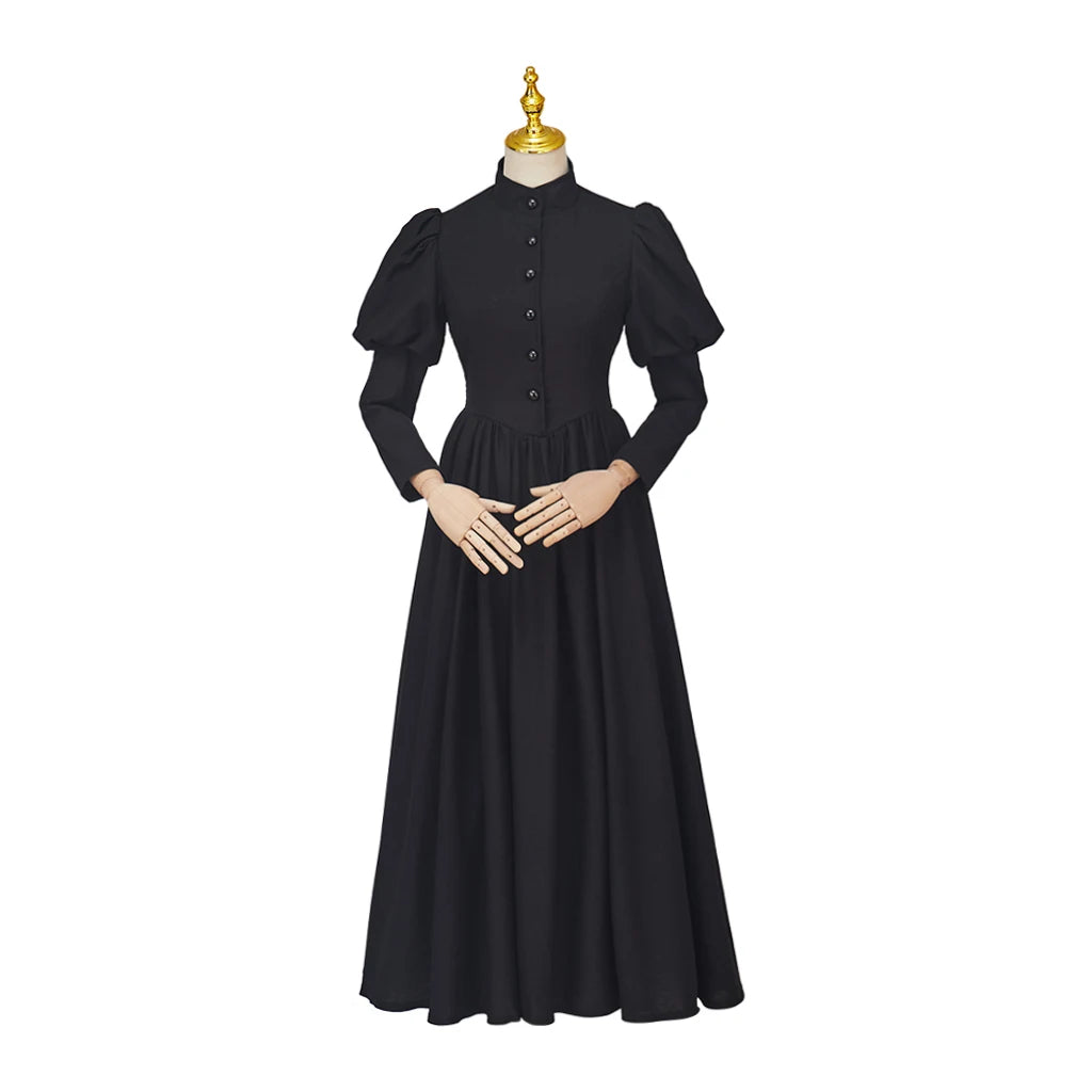 Gothic Victorian Mourning Day Dress Black Bustle Steampunk Ball Gown Wicked Costume Cosplay