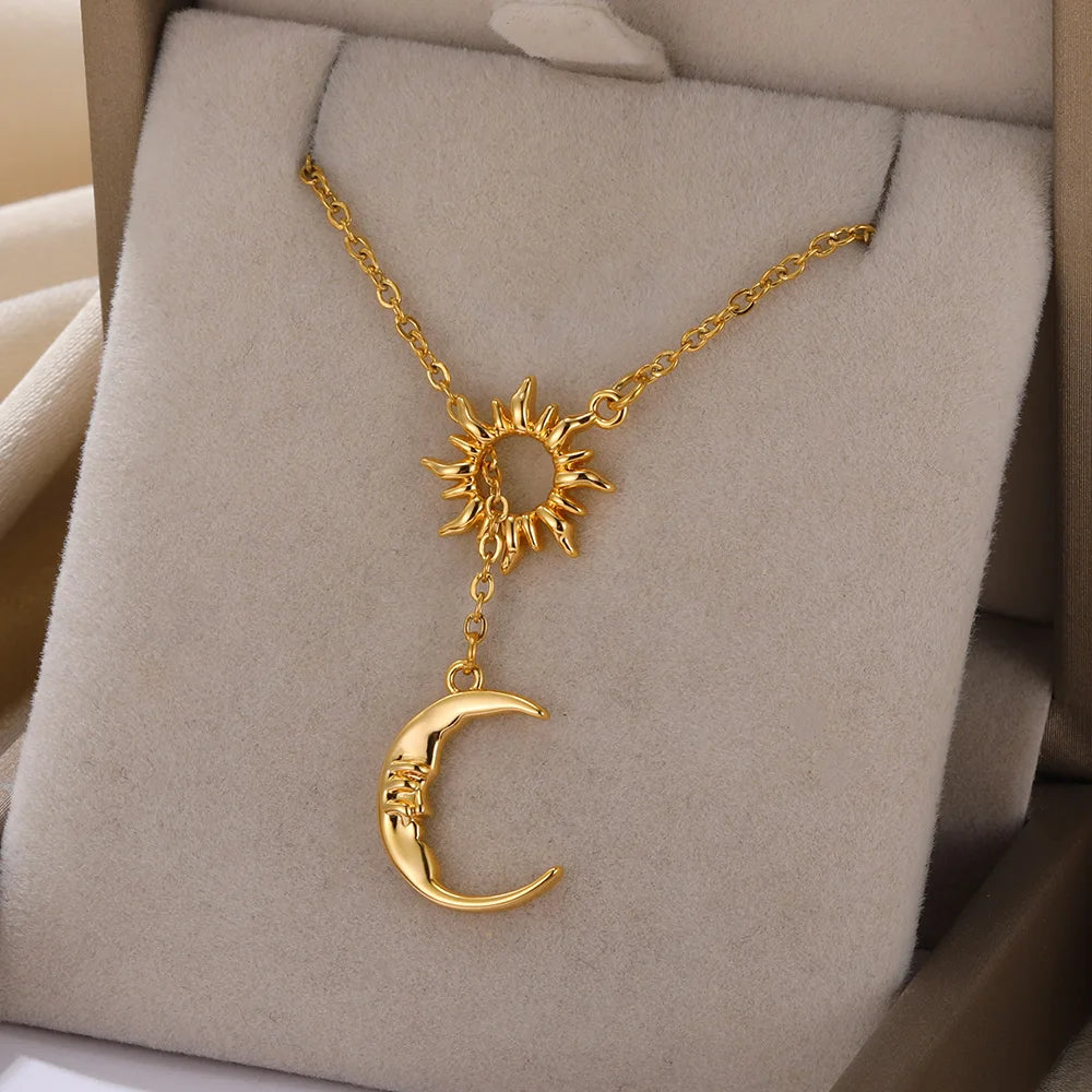 Sun Moon Pendant Clavicle Chain Bohemian Pagan Necklace