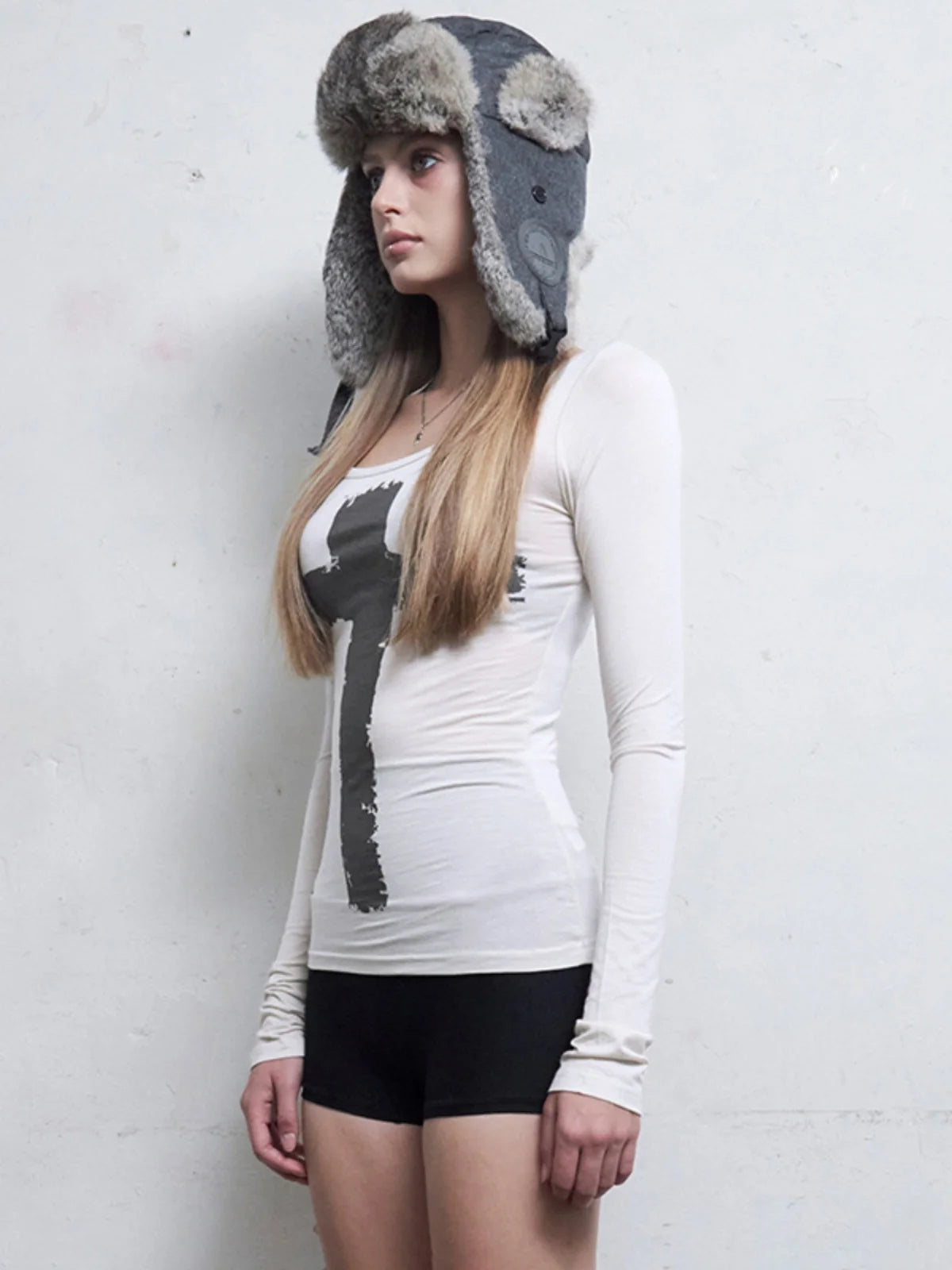 Gothic Punk Cross Print Long Sleeved White Top