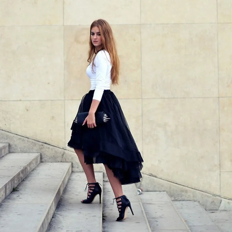 Long Black Gothic Skirt Net Tulle Tutu Overskirt