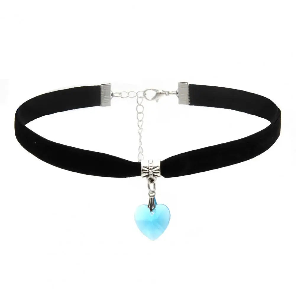 Velvet Heart Pendant Choker Necklace Adjustable Vintage Gothic Style