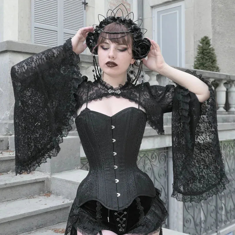Gothic Black Lace Bell Sleeve Shrug Bolero Jacket Top