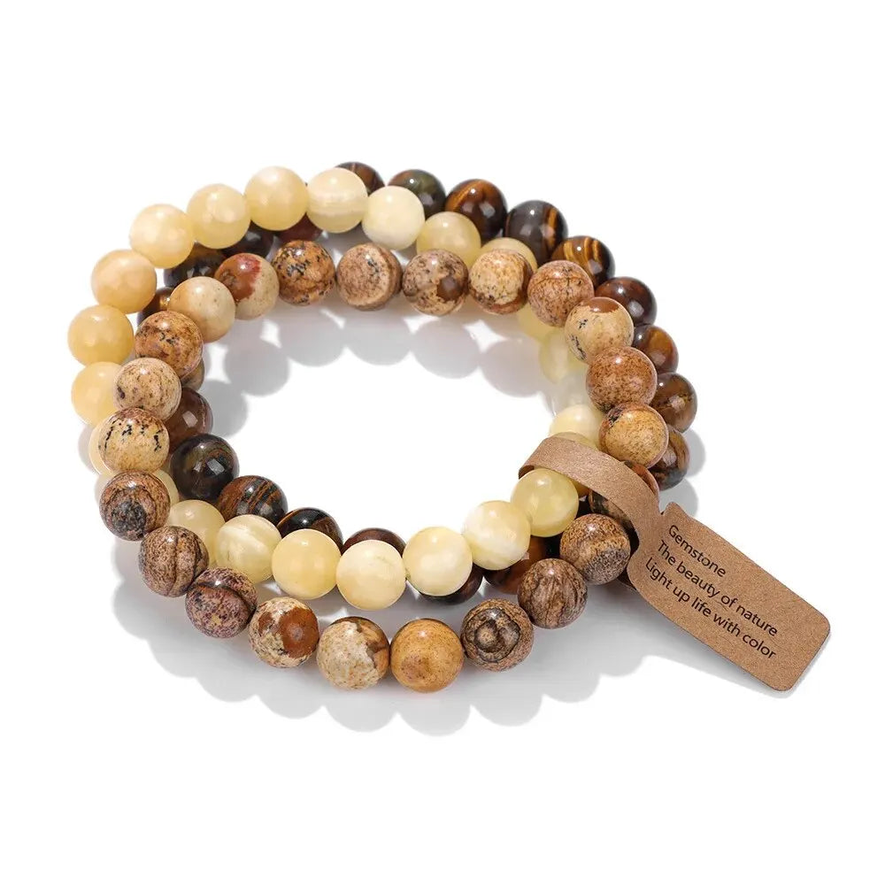 Natural Stone Crystal Beads Bracelet Amethyst Multi Layered Healing