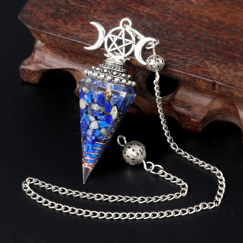 Natural Stone Crystal Reiki Pendulum Three Phases Moon Hexagonal Cone Amethysts Charms