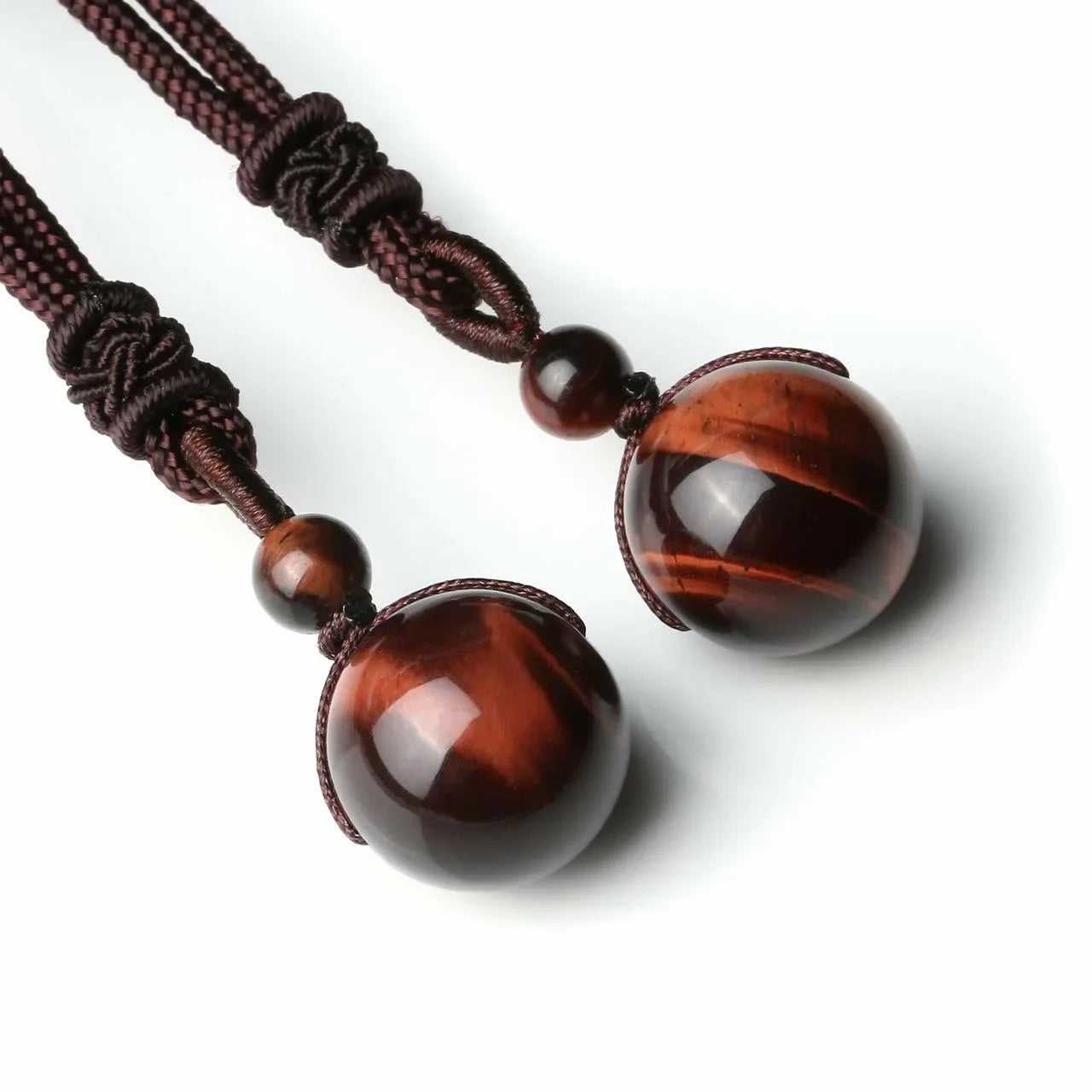 16 Mm Black Obsidian Tiger Eyes Amethyst Stone Necklaces with Adjustable Braided Rope Cords Natural Crystal Pendant