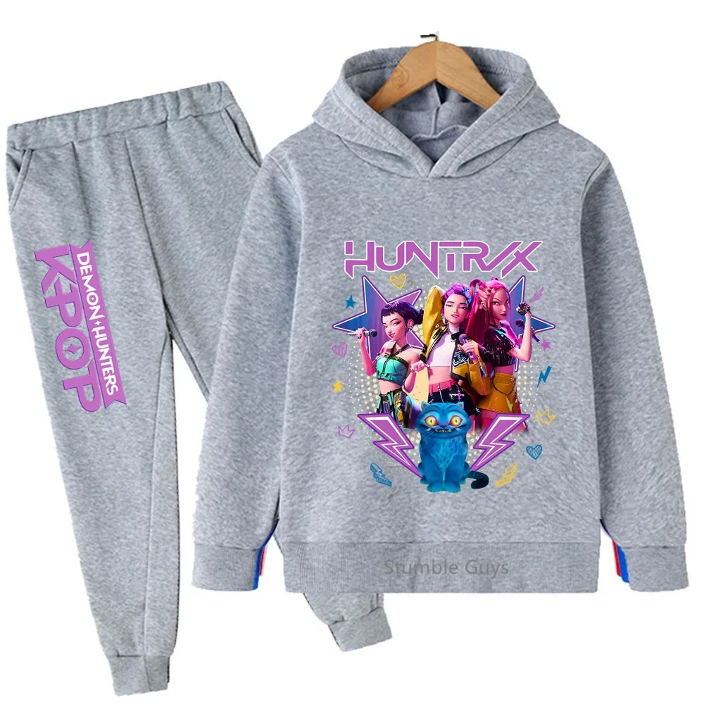 Kpop Demon Hunters Hoodie Set Huntrix Sweatshirts Tracksuit Joggers K-pop Clothes Merch