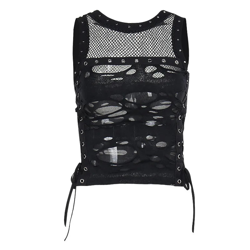 Black Gothic Fishnet Mesh Alternative Vest Top Camisole