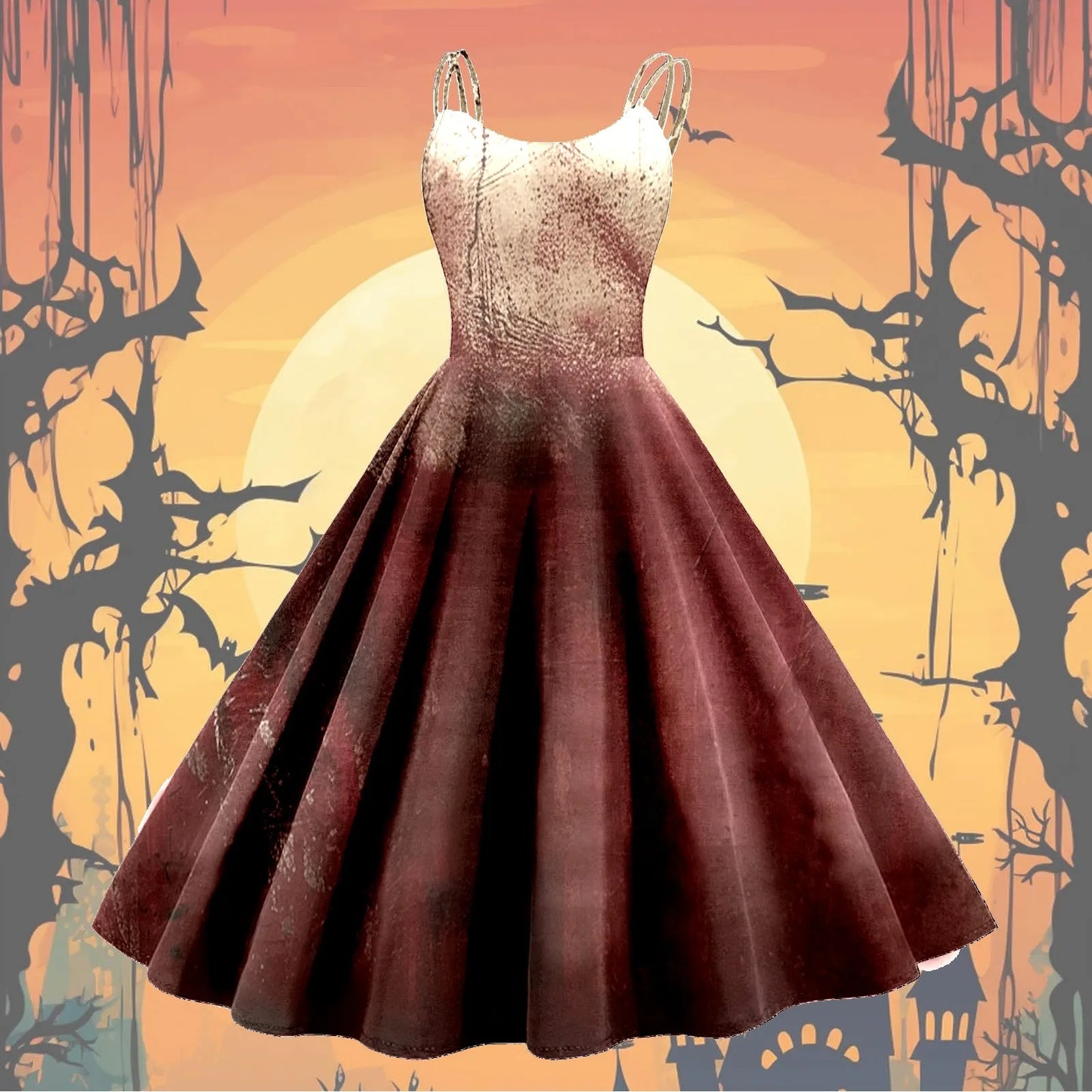 Gothic Bat Print 1950s Rockabilly Vintage Swing Dress
