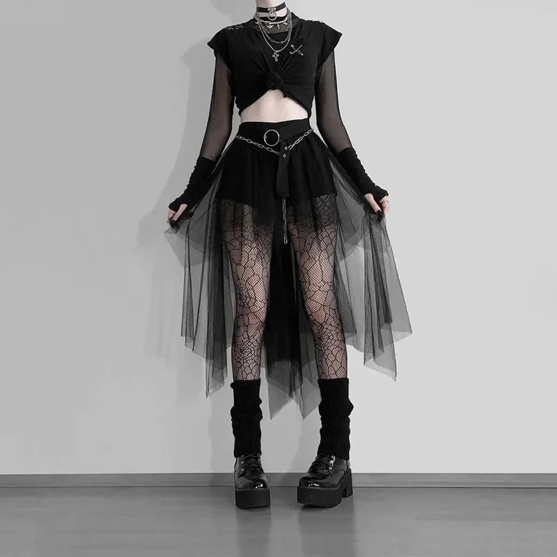 Gothic Long Black Net Tulle Tutu Ballerina Skirt Costume