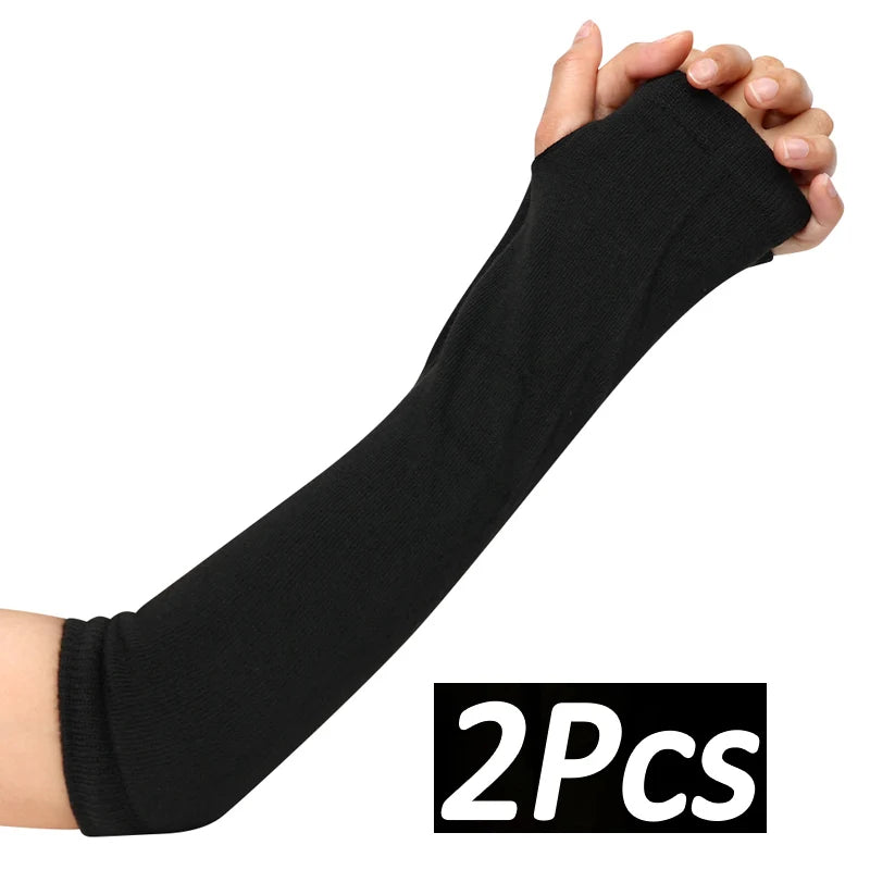 Black White Striped Arm Warmers Emo Punk Long Fingerless Gloves