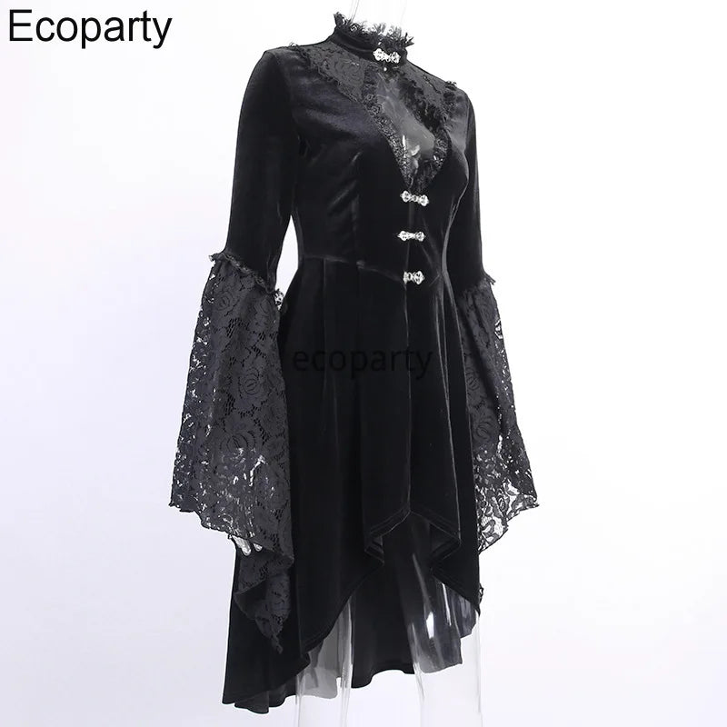Black Gothic Velvet Lace Victorian Dress Coat
