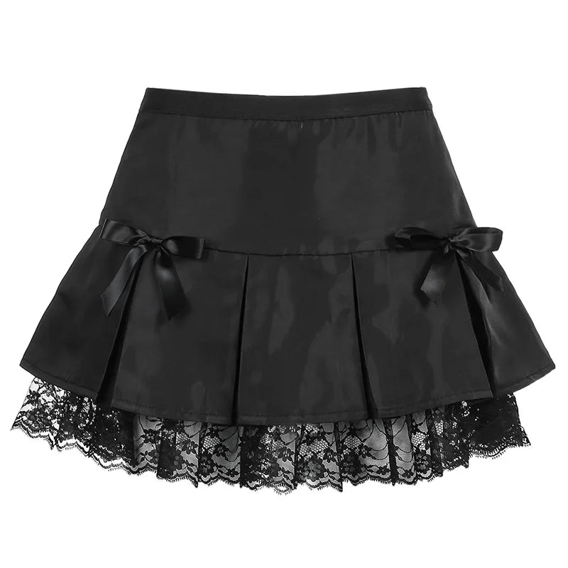 Sexy Gothic Black Pleated Hipster Lace Mini Skirt