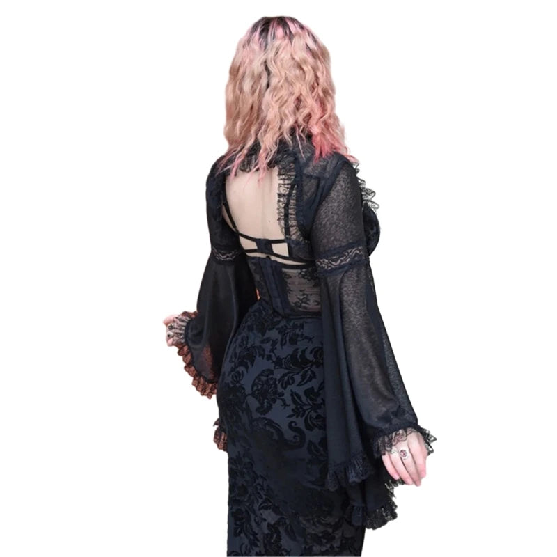 Gothic Lace Long Sleeve Victorian Crop Top Vintage Shrug Bolero