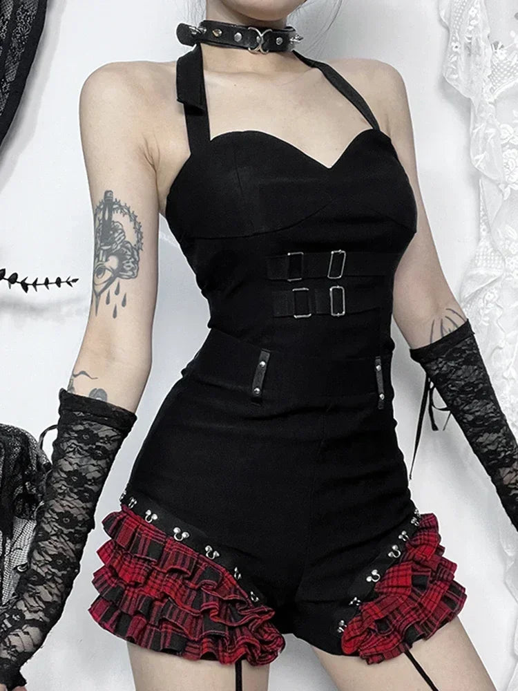 Sexy Black Gothic Halter Neck Strap Vest Top