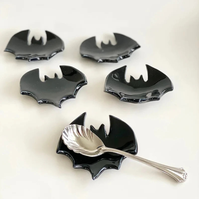 Vampire Bat Spoon Rest Gothic Coffee Bar Station Teaspoon Holder Teabag Tray Halloween Decoration