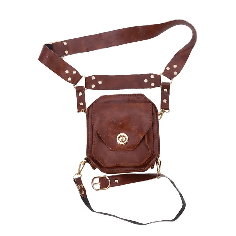 Black Brown PU Leather Steampunk Gothic Pouch Bag Purse