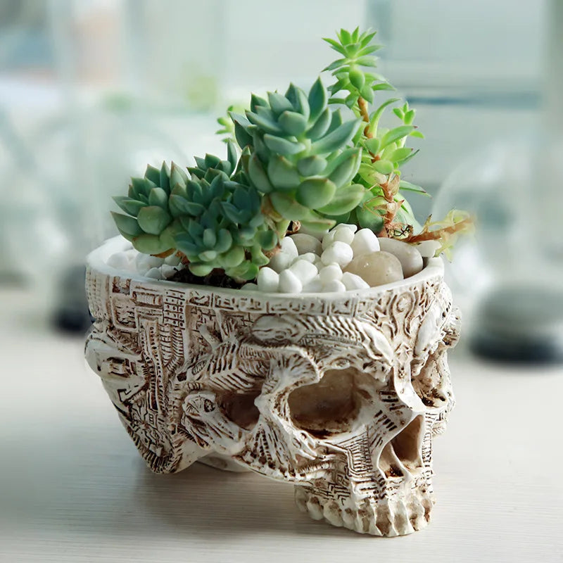 Halloween Skull Flower Pot Gothic Skeleton Planter Home Garden Decor