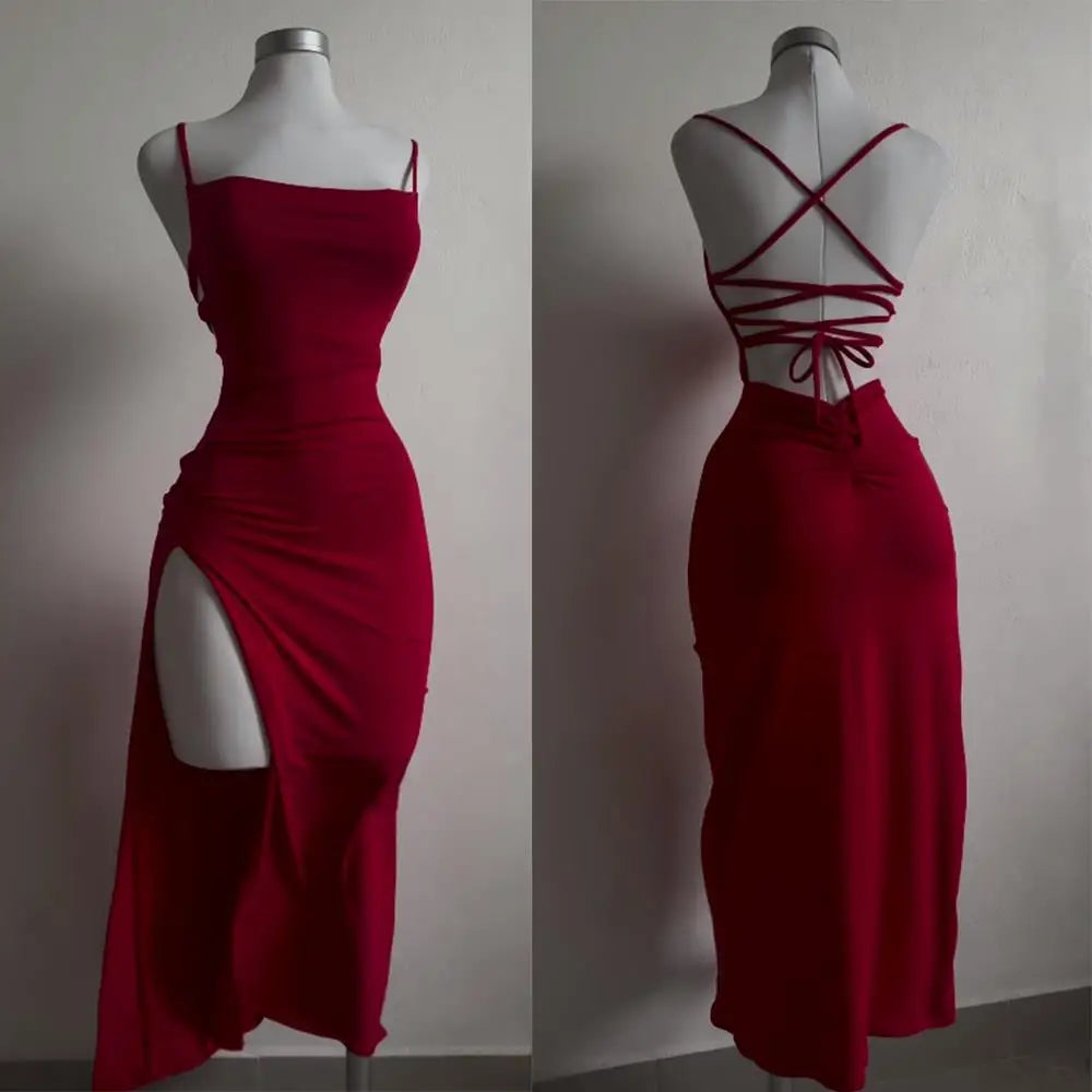 Sexy Slit Y2K Strappy Bodycon Clubwear Party Dress