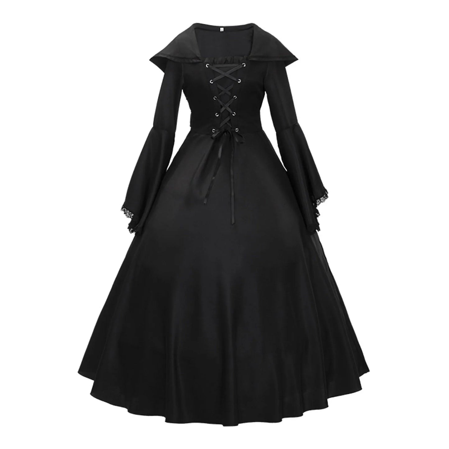 Black Pagan Gown Gothic Medieval Hooded Ceremonial Dress