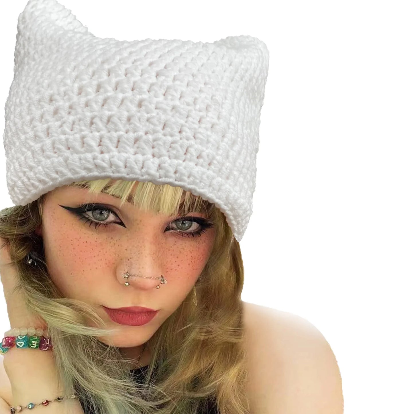 Fashion Crochet Cat Ear Beanie Knitted Emo Y2K Slouch Hat