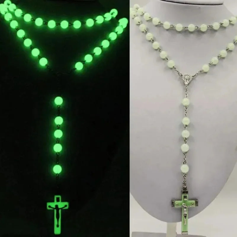 Glow In The Dark Christian Rosary Necklace Luminous Christian Catholic Cross Faith Jewellery