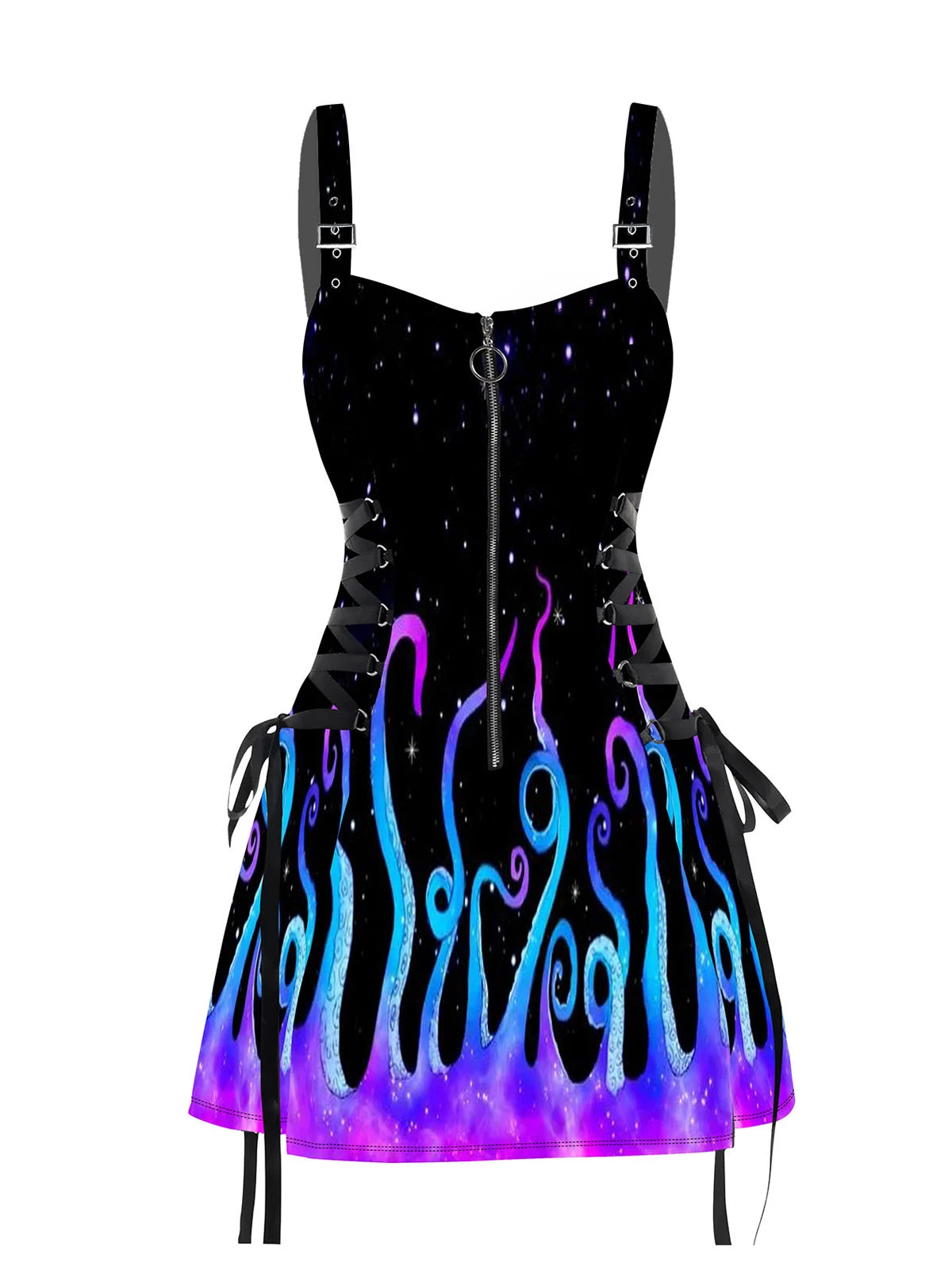 Punk Alternative Buckle Strap Lace up Mini Dress