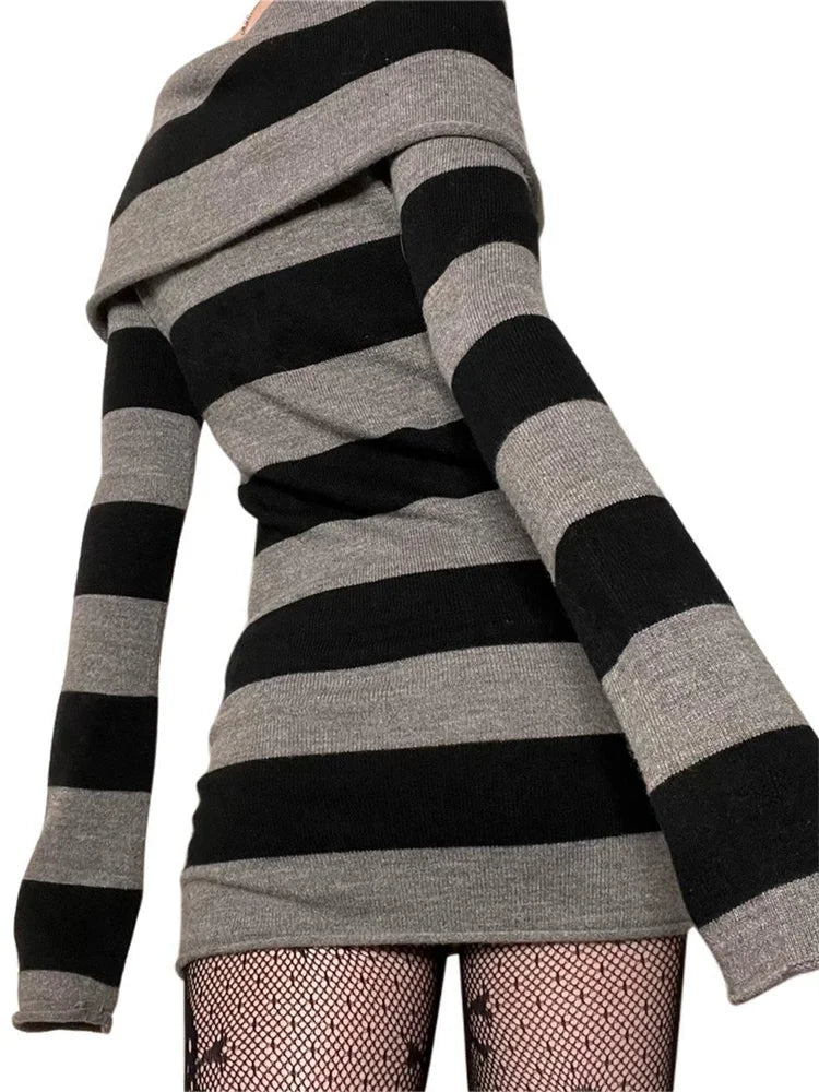 Striped Off Shoulder Jumper Dress
