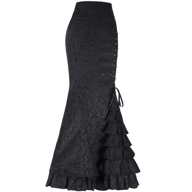 Victorian Gothic Steampunk Long Fish Tail Skirt