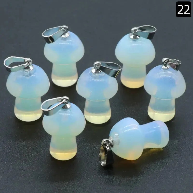 7pcs/Set 15x20mm Natural Stone Mushroom Shape Pendant Agate Quartz Opal Charms for Jewelry Making DIY Necklace Bracelet Earrings