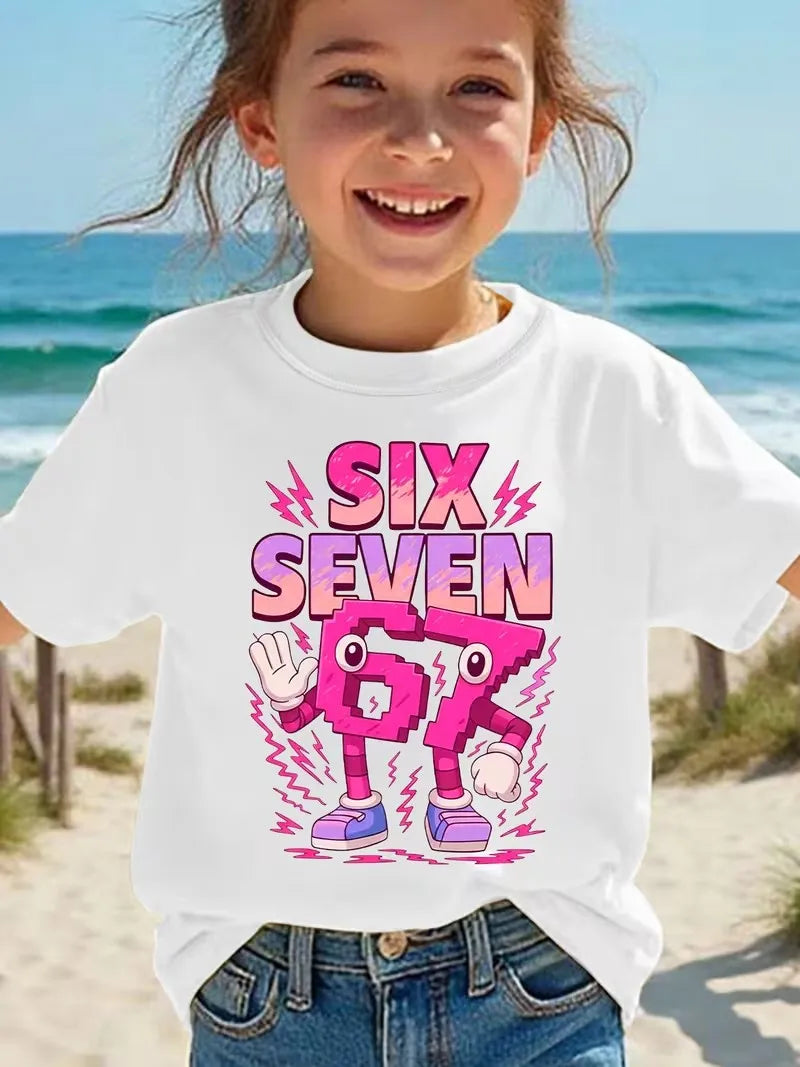 67 Six Seven Italian Brainrot Meme Girls' Short Sleeved Children T-shirt Summer Clothes Tshirt Top