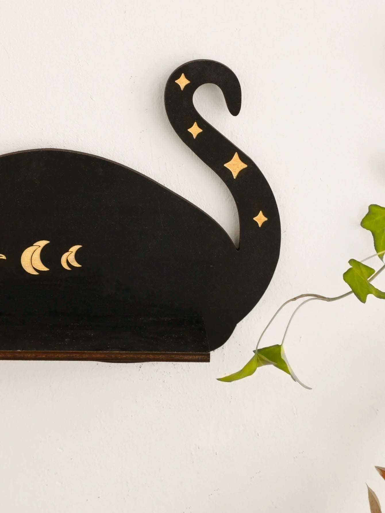 Black Cat Wooden Shelf Gothic Moon Phase Home Decor