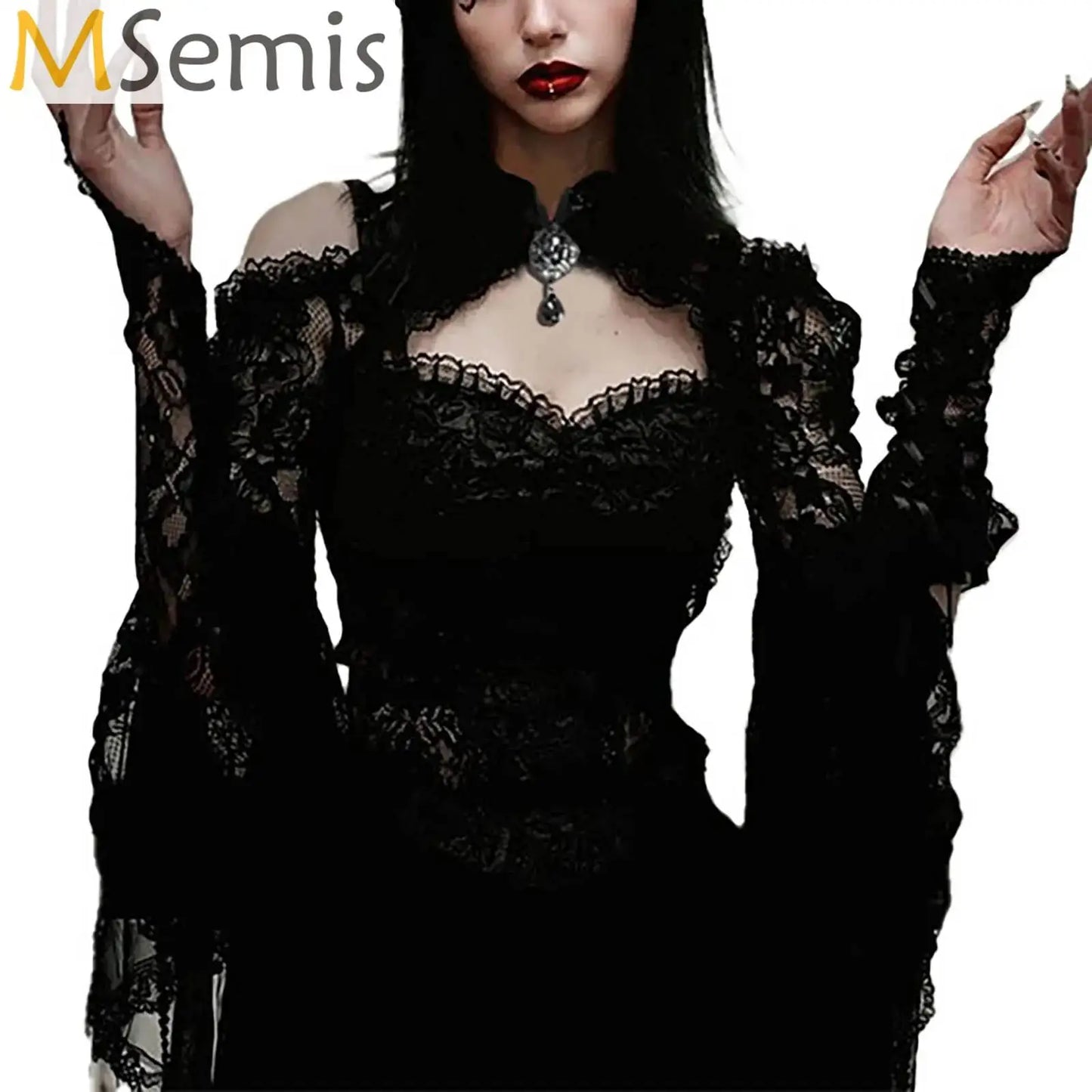 Gothic Victorian Lace Shrug Tops Black Flare Sleeve Bolero Accessory