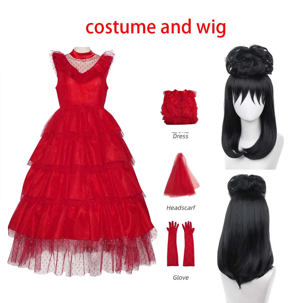 Red Bride Fancy Dress Lydia Deetz Beetlejuice Wedding Costume