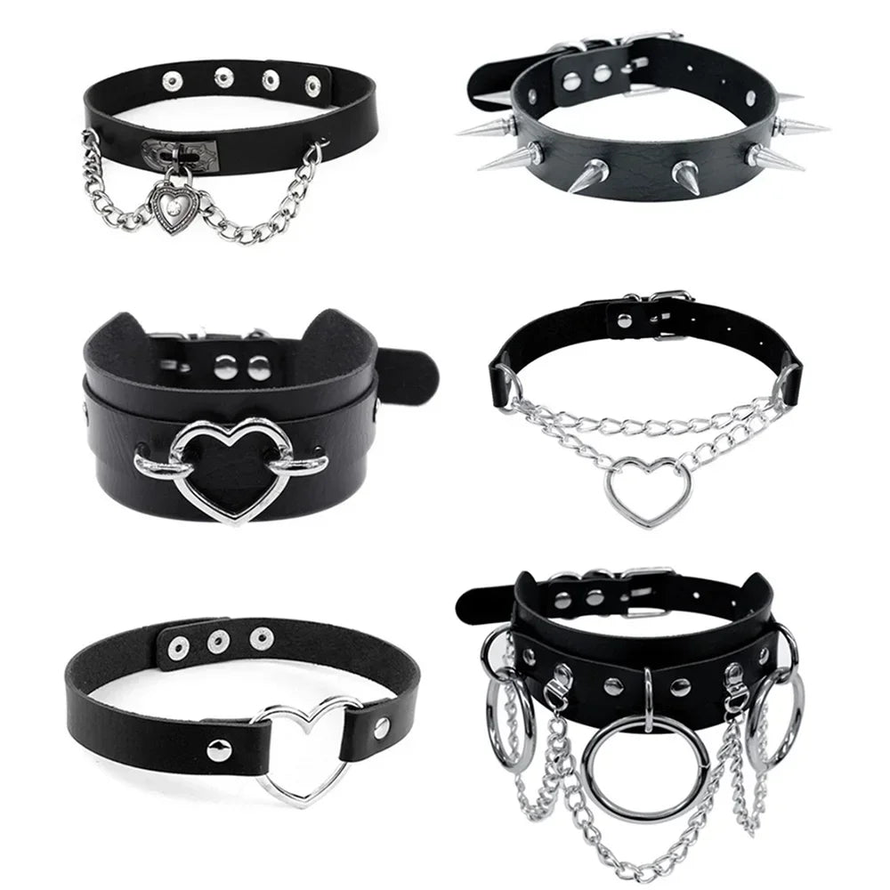Bondage Sexy Heart Lock Key Rivets Black Goth Punk Chokers Gothic Collar