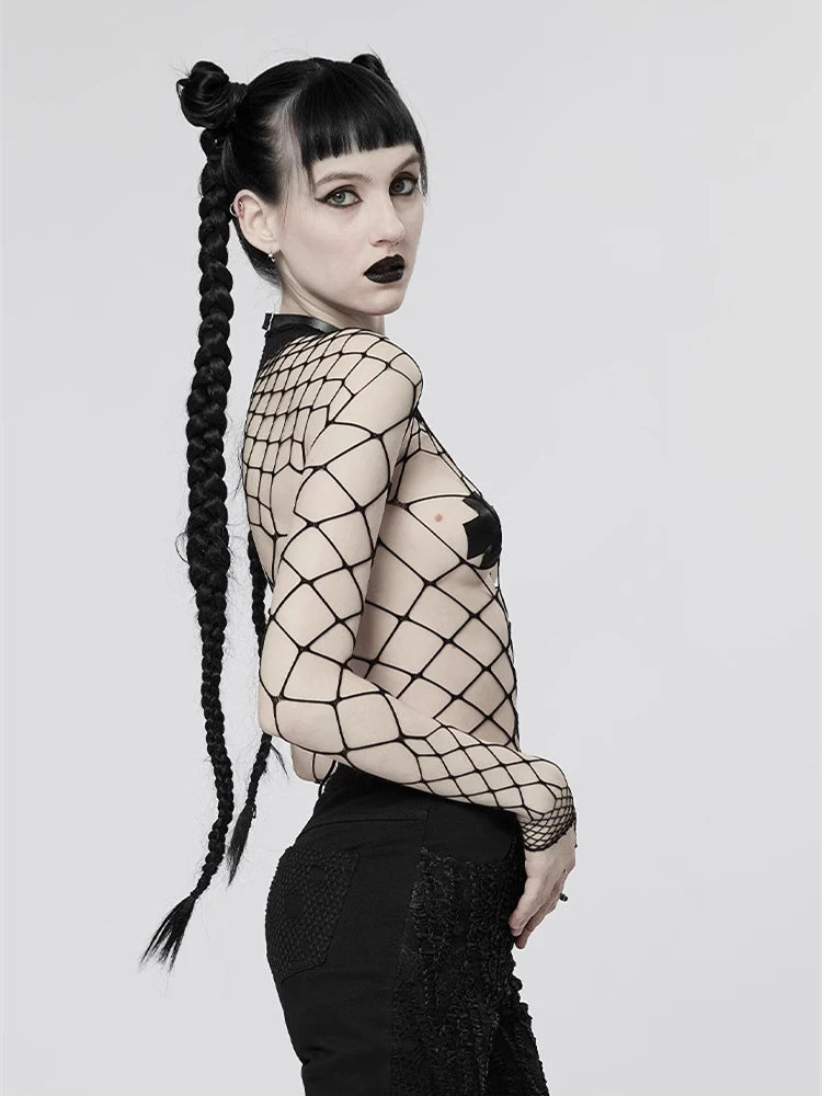 Sexy Gothic Punk Fishnet Stretch Top Bodysuit Rave Lingerie