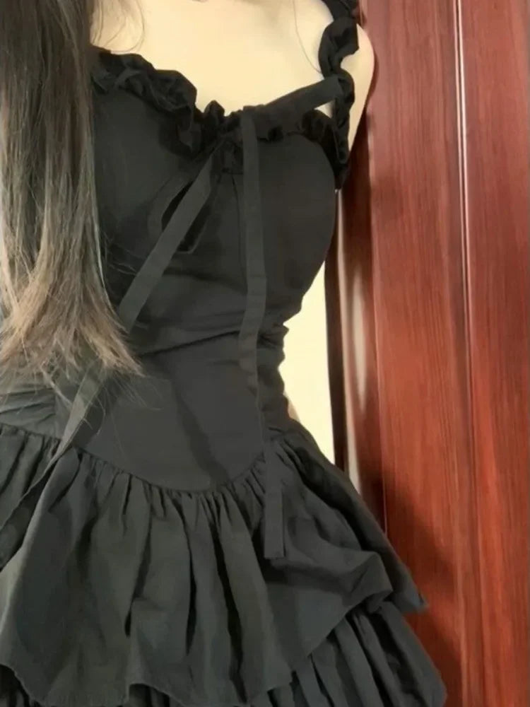 Gothic Black Cute Ruffles Short Party Dress