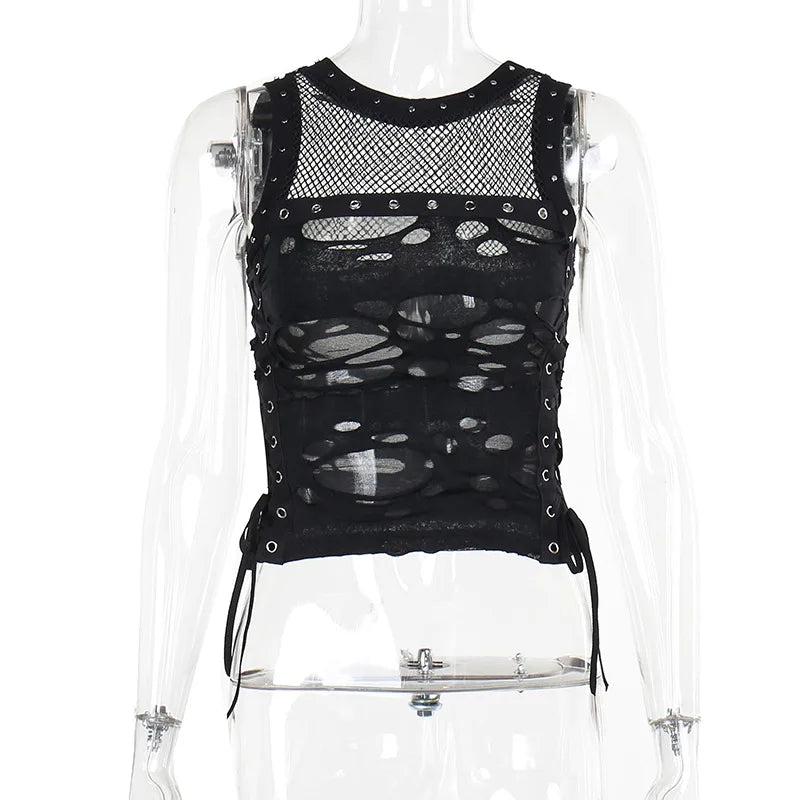 Black Gothic Fishnet Mesh Alternative Vest Top Camisole