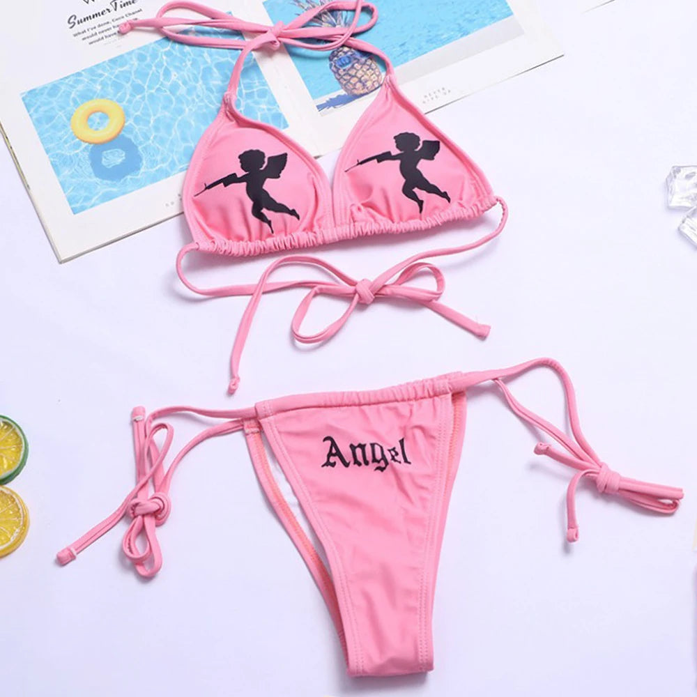 Sexy Pink Triangle Bikini Lace up Sides Bottoms Swimwear