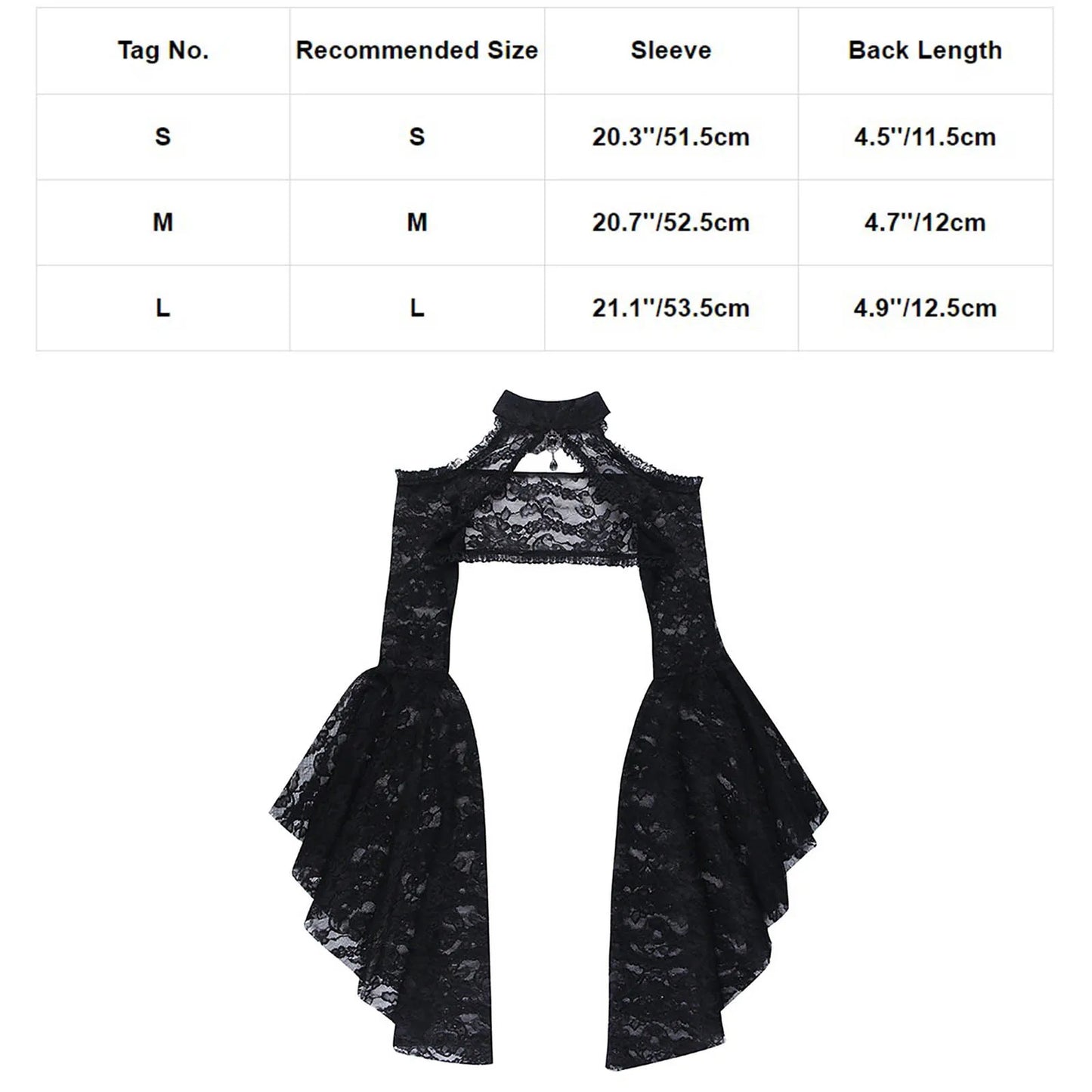 Gothic Victorian Lace Shrug Tops Black Flare Sleeve Bolero Accessory
