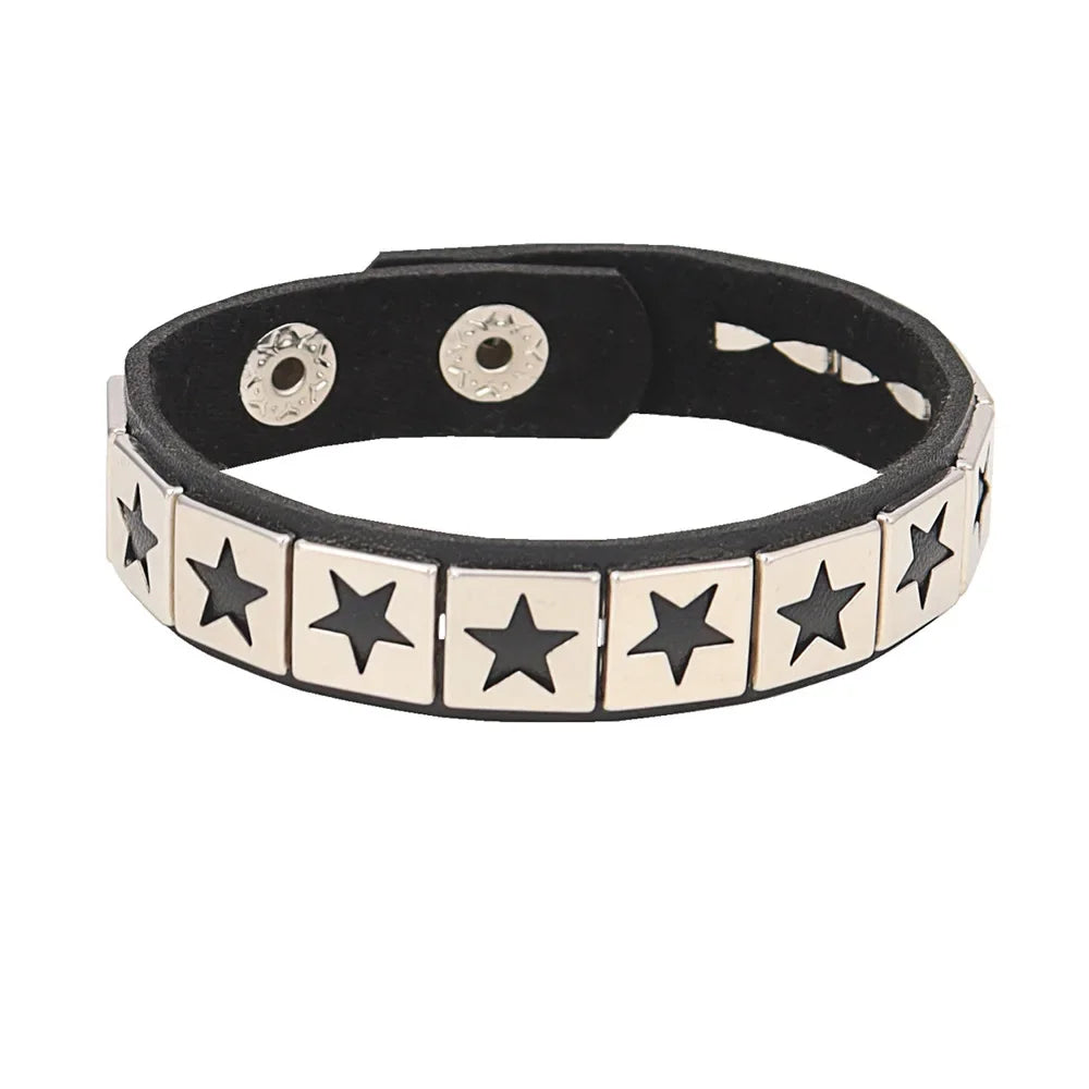 Black Silver Metal Arm Cuff Studded Bracelet