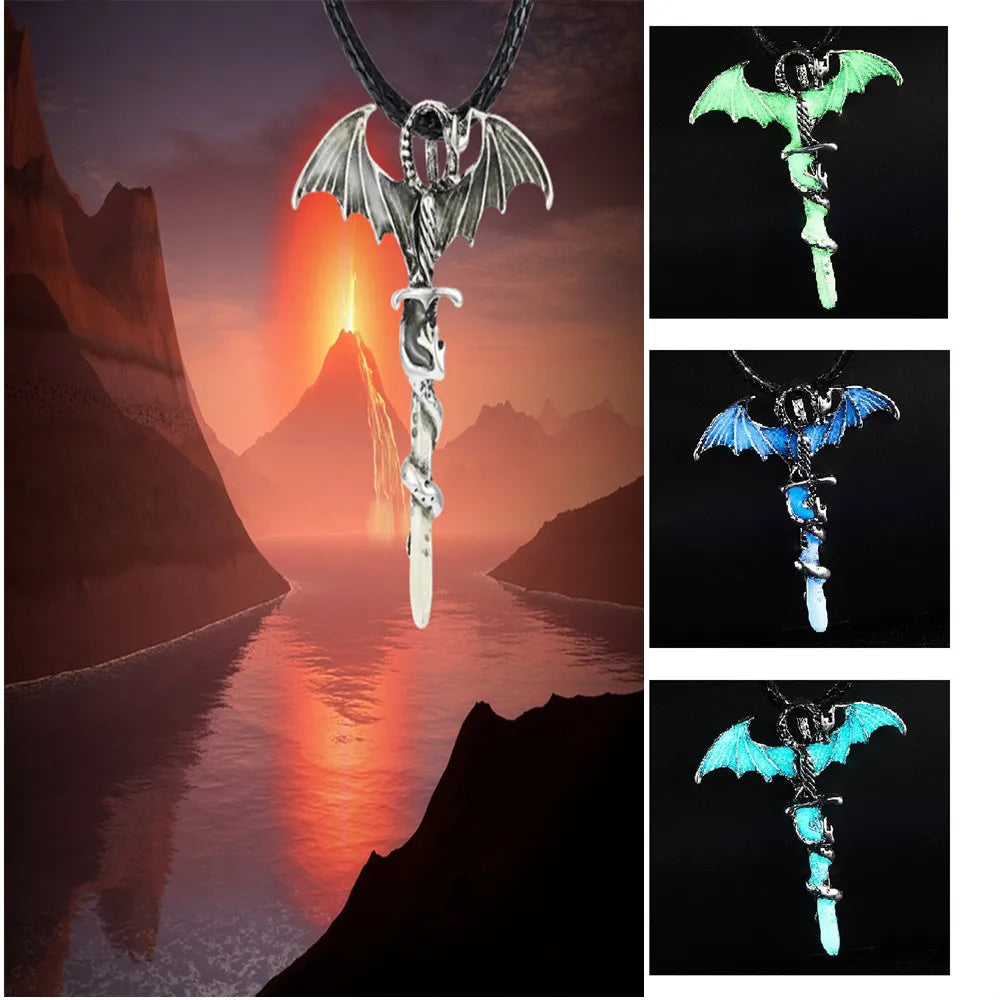 Magic Glowing Luminous Gothic Dragon Pendants Necklaces Mens Jewelry Glow In The Dark Necklace