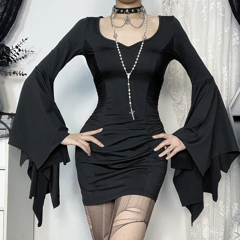 Sexy Gothic Black Bat Costume Mini Dress